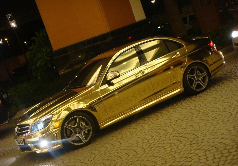 Illustration for article titled Gold Chromed Mercedes C63 AMG Pushes Excess Higher